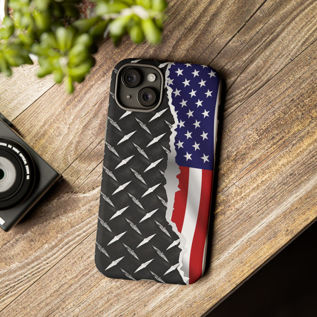 American Flag & Diamond Plate Phone Case - Durable Protection for Patriotic Spirit - Tough Cases